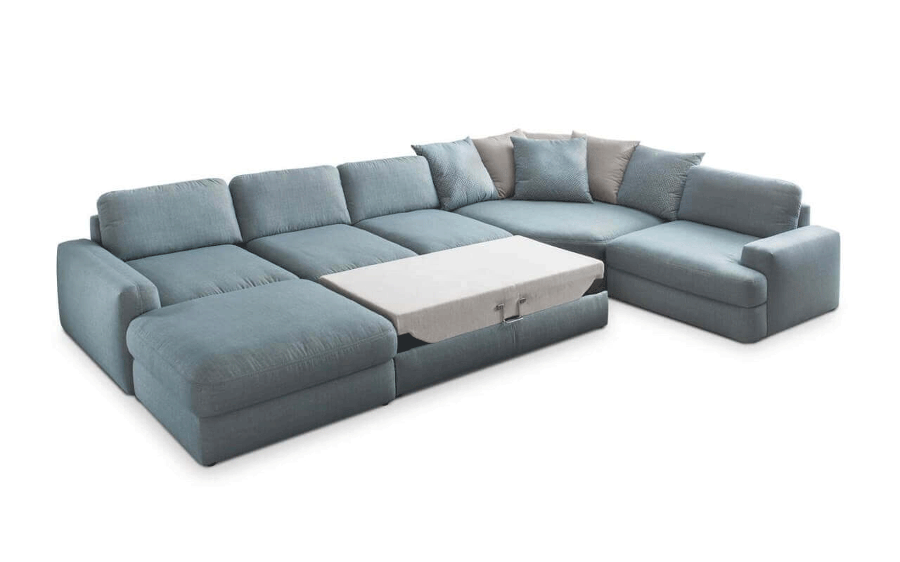 Divan Sectional Sofa w/ Lots of Loose Cushions and Wide Arms - Click Image to Close