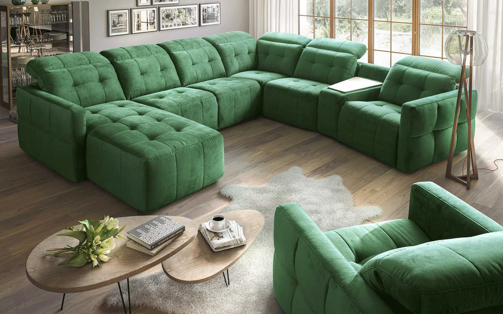 Extravagant Tufted Microfiber Sectional Sofa with Pillows