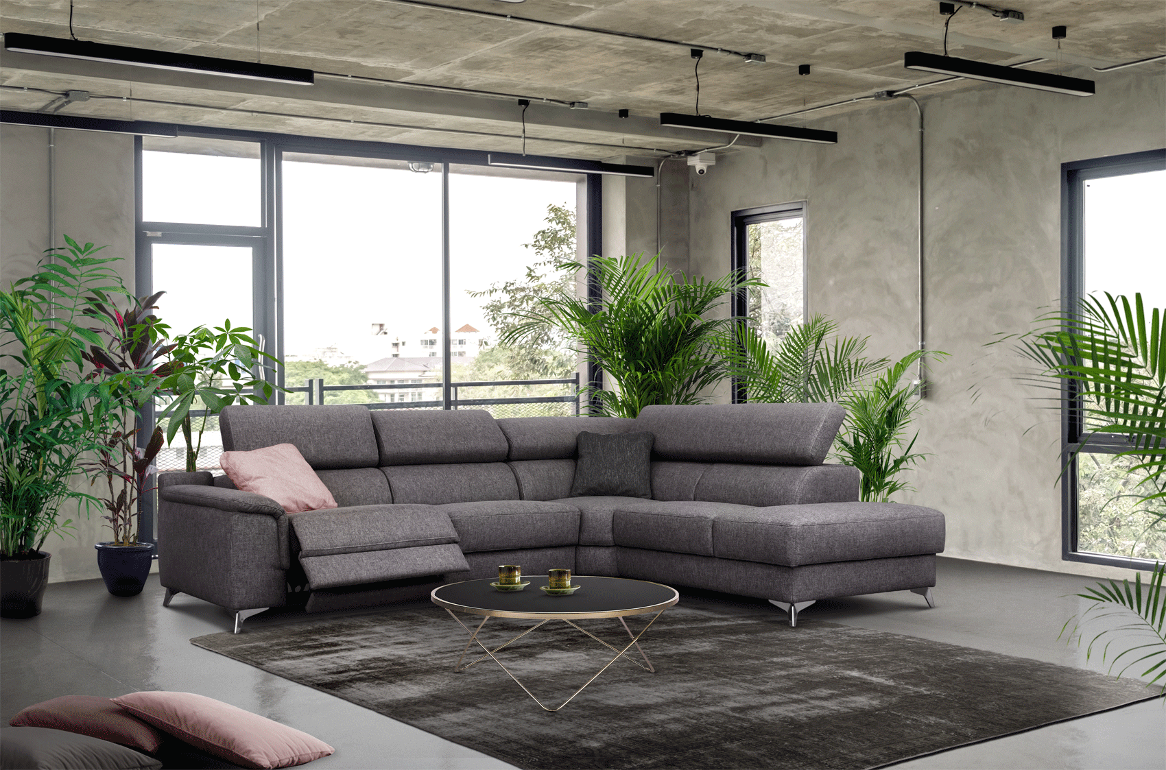 Fabric Sectional Sofa with Pillows