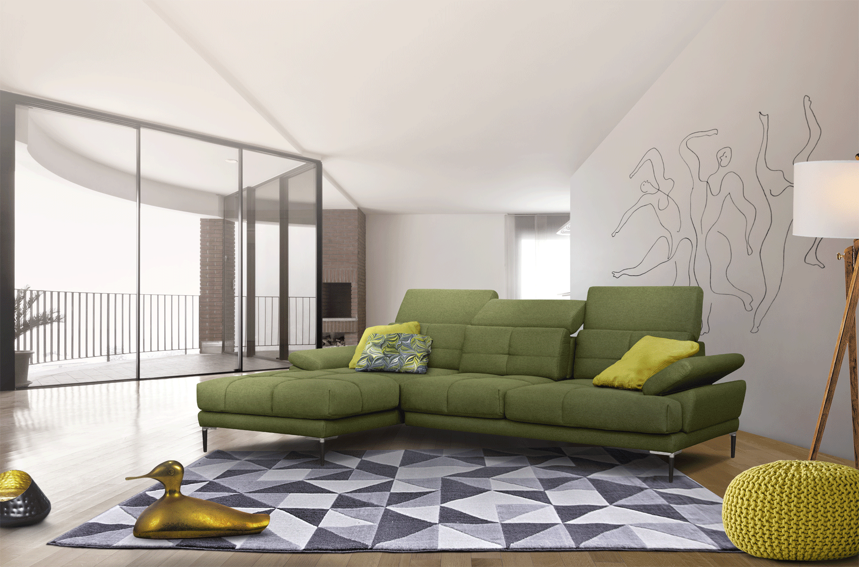 Incognito Fabric Sectional Sofa with Color Options