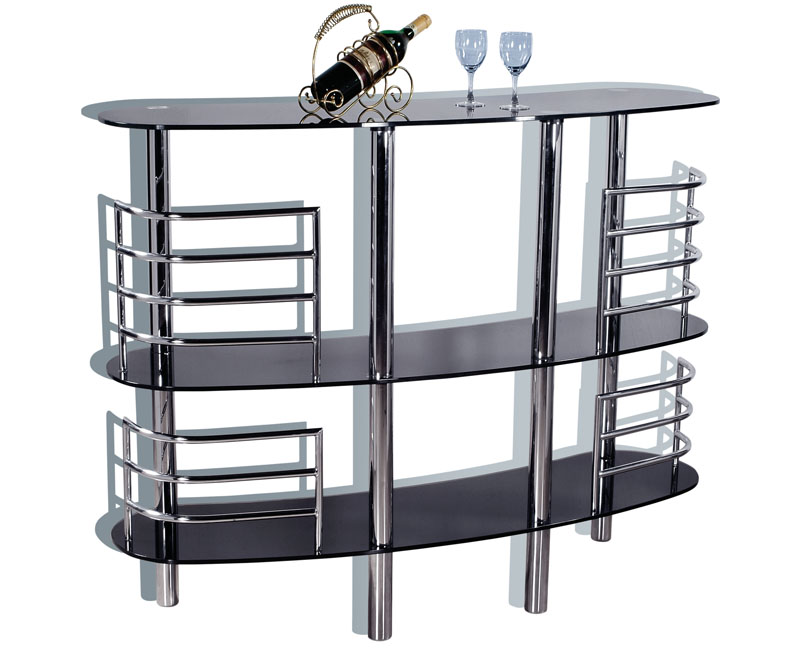 Dark Metal Finish Ultra Contemporary Bar with Black Glass Shelves Shop