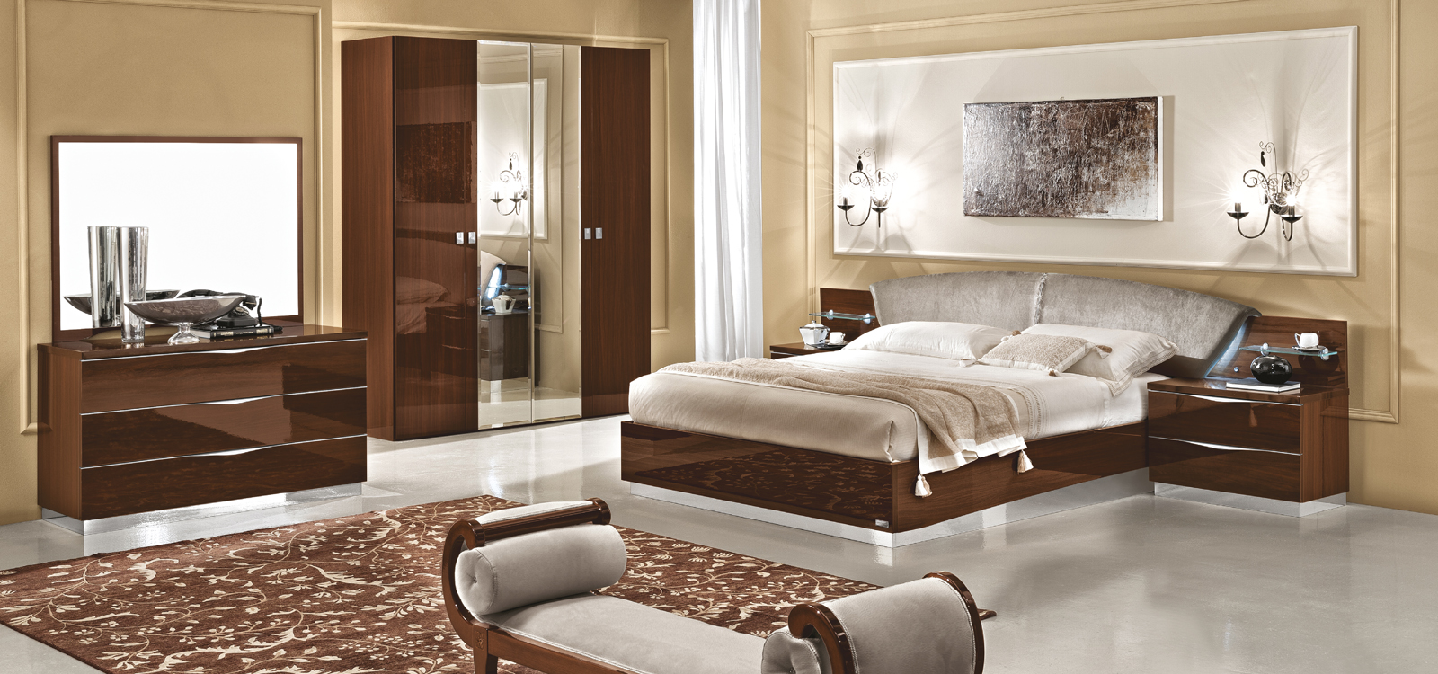 camel onda walnut italian bedroom