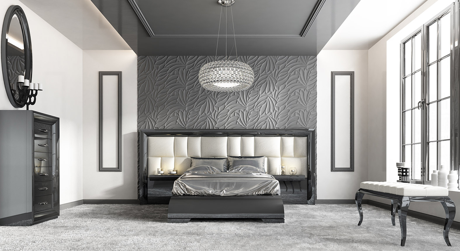 charcoal grey lacquered bed group european wide headboard sk 41