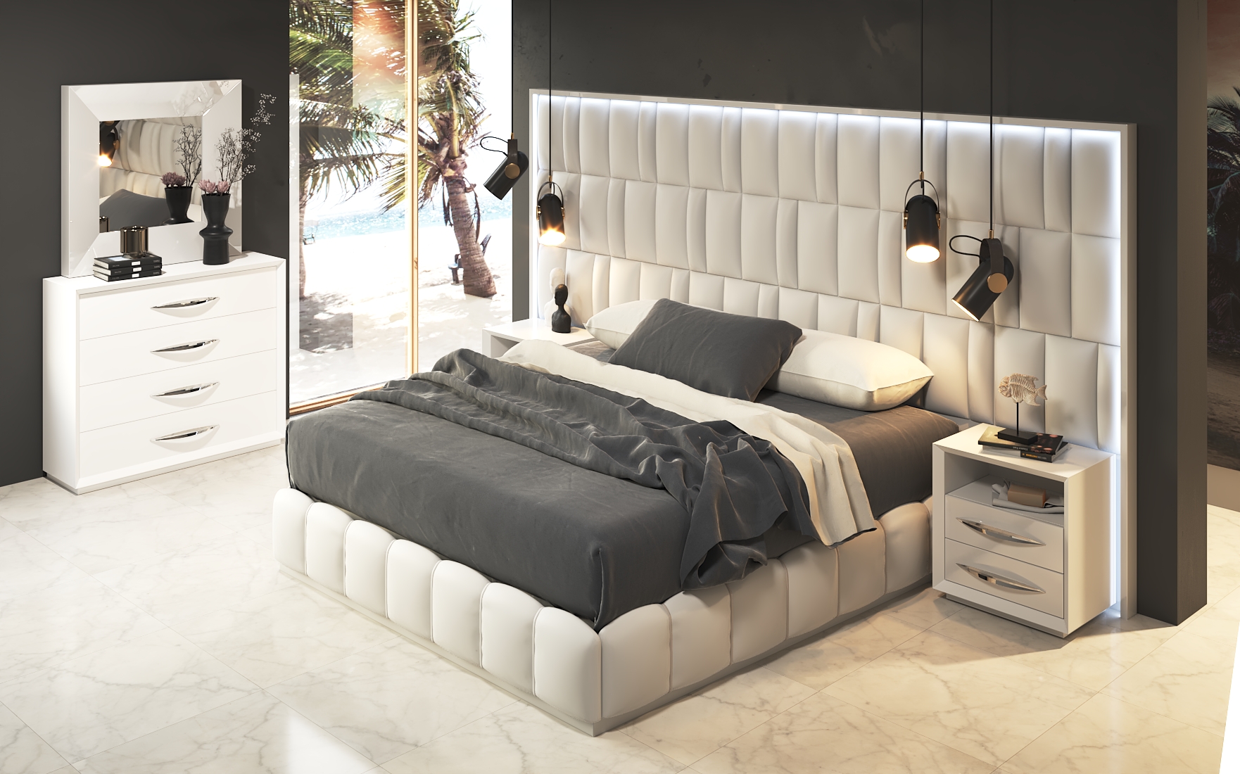 Durable Leather Modern Platform Bed - Click Image to Close