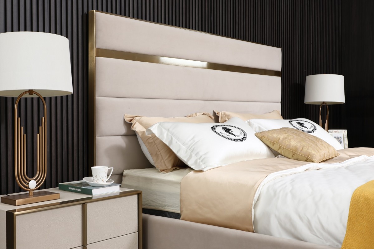 Contemporary Cream Leather Bedroom Set - Click Image to Close