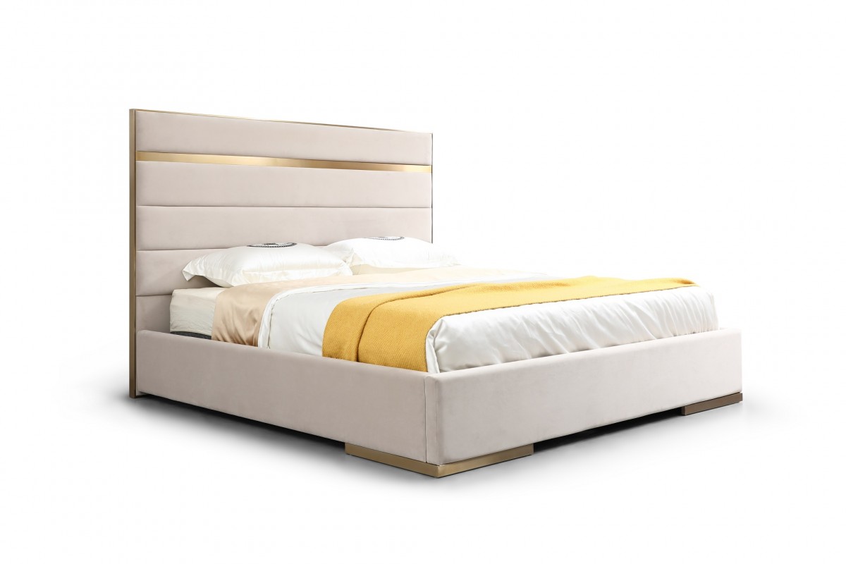 Contemporary Cream Leather Bedroom Set - Click Image to Close