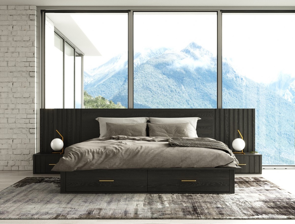 Exclusive Wood Modern Master Bedroom with Extra Storage Accessories - Click Image to Close