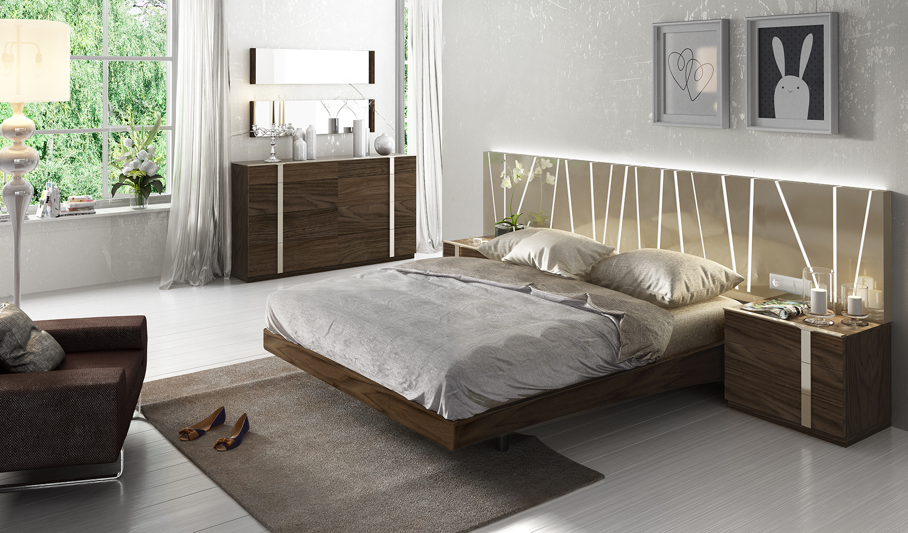 Exclusive Wood Luxury Bedroom Set feat Light - Click Image to Close