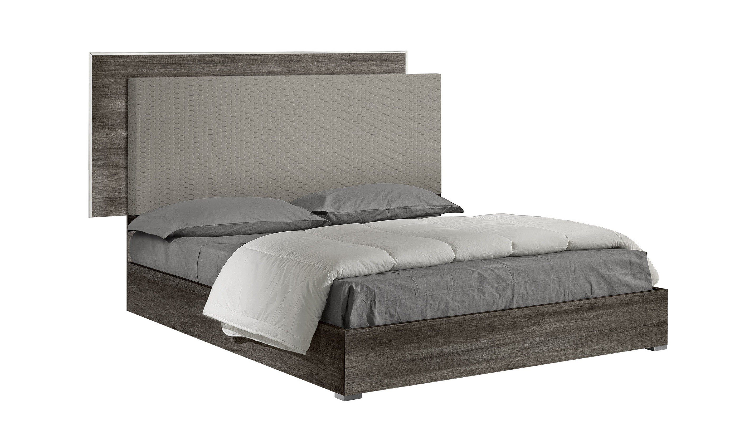 Lacquered Made in Italy Wood and Nano Fabric High End Platform Bed in Grey - Click Image to Close