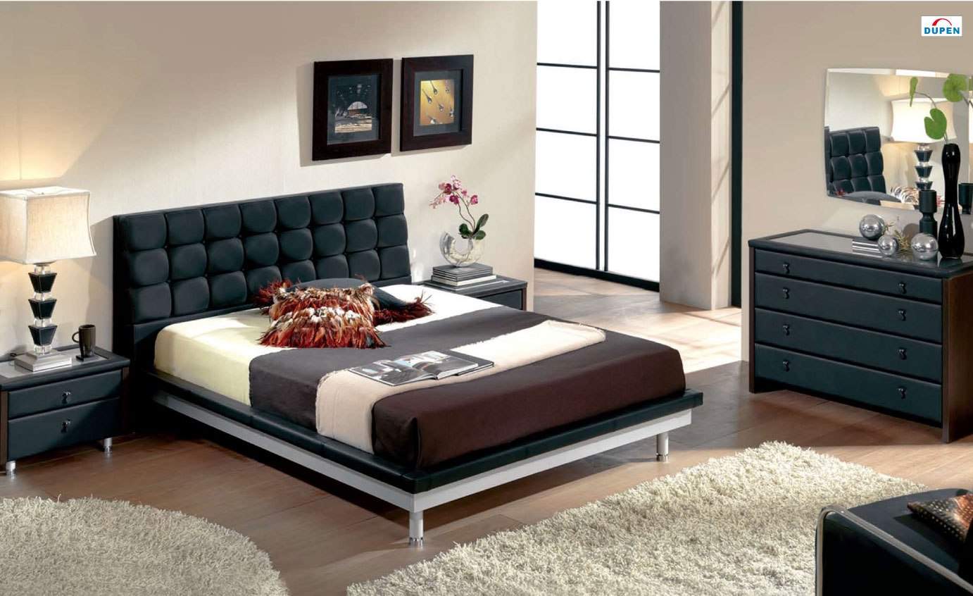 Unique Leather Design Bedroom Furniture with Padded Headboard Riverside