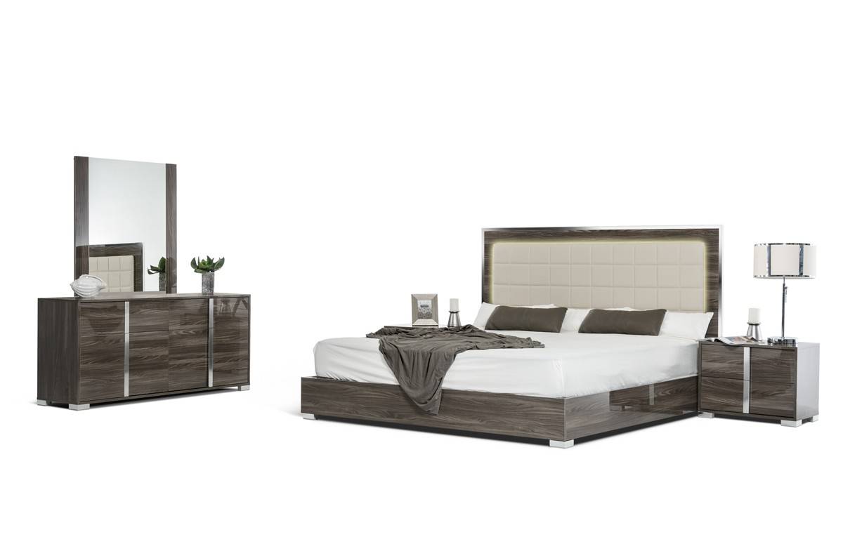 Made in Italy Leather Platform Bedroom Furniture Sets with LED Headboard - Click Image to Close