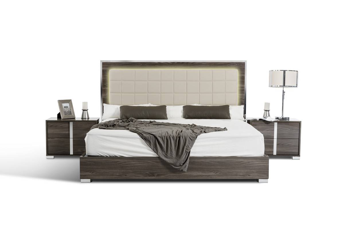 Made in Italy Leather Platform Bedroom Furniture Sets with LED Headboard - Click Image to Close