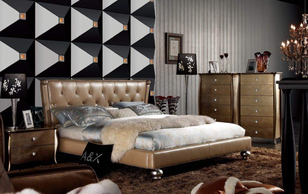 extravagant leather high end bedroom sets feat gold upholstery