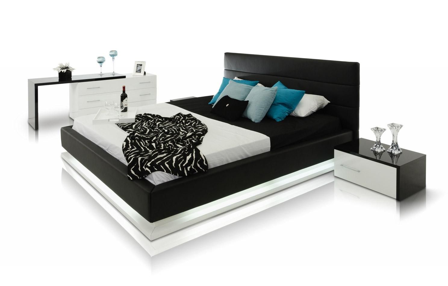 Exotic Leather Modern Contemporary Bedroom Sets feat Light - Click Image to Close