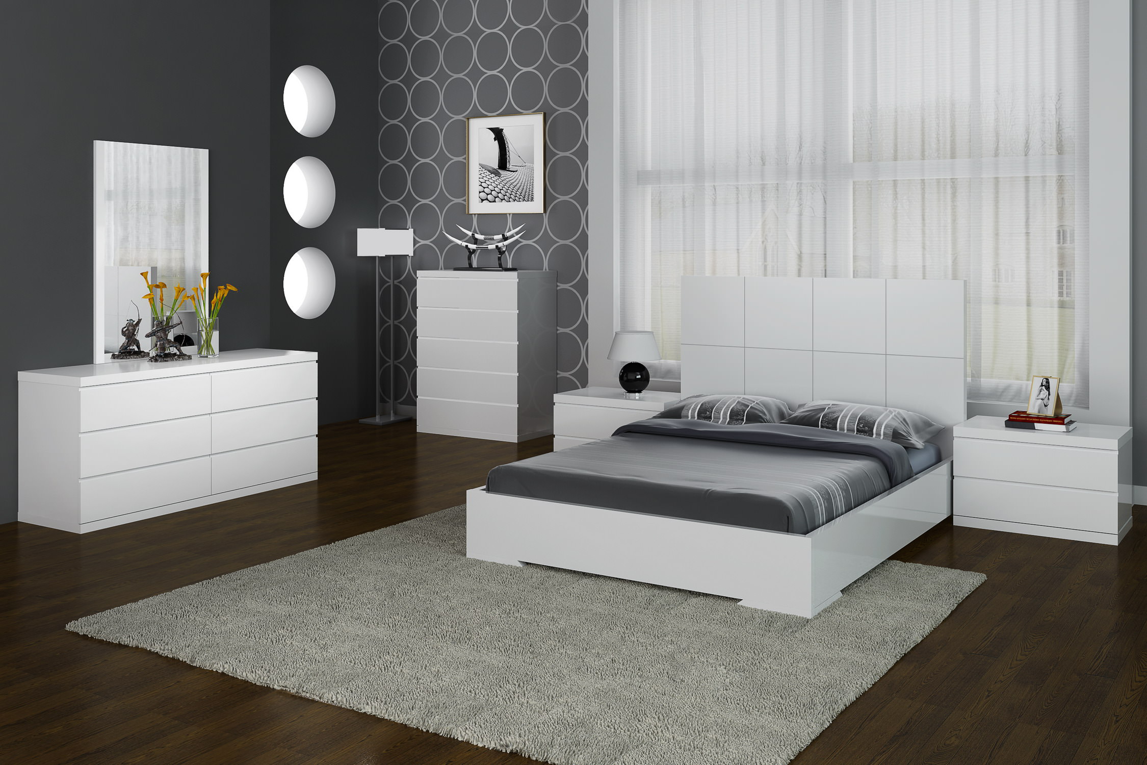 Elite Modern Bedroom Set wit Designer Headboard