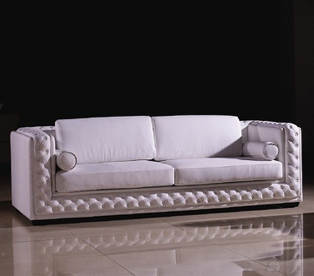 Classic Leather Sofa With Throw Pillows