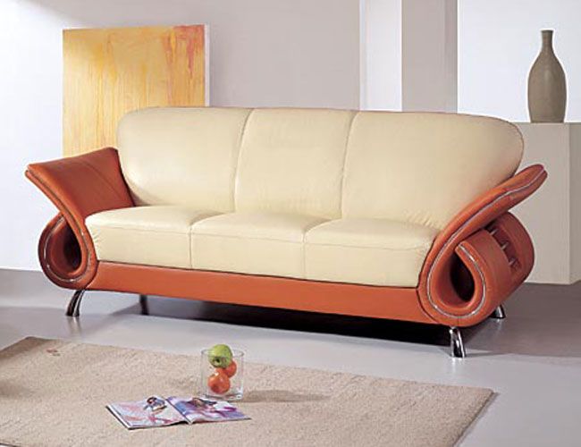 Contemporary Dual Colored Or Black Leather Sofa With