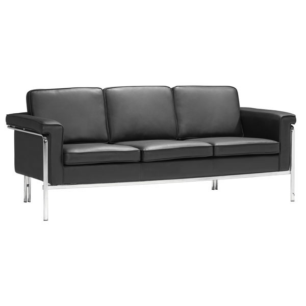 White or Black Leather Contemporary Sofa with Chrome Legs and Frame