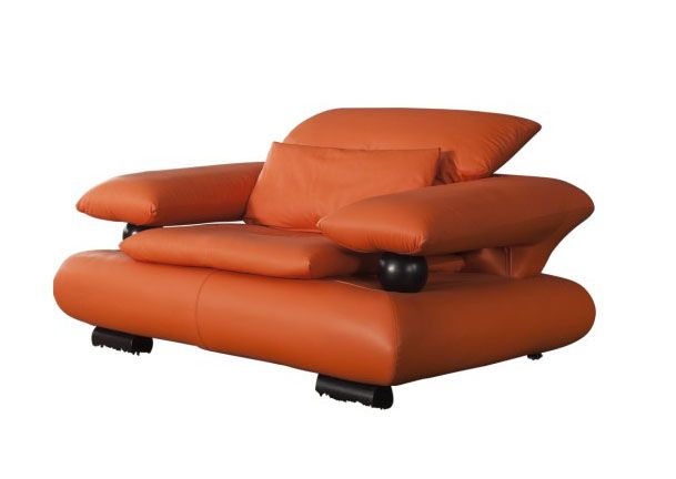 Chair In Orange Leather With Wenge Wood Finished Accent