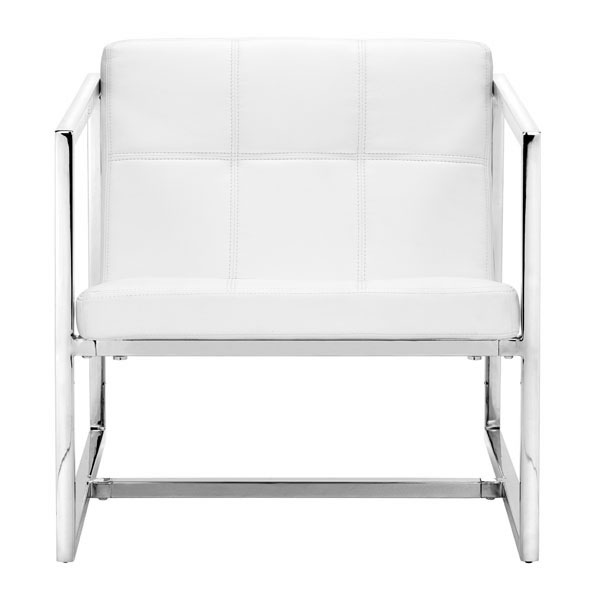 White Soft Leatherette Accent Chair with Square Chrome Frame - Click Image to Close