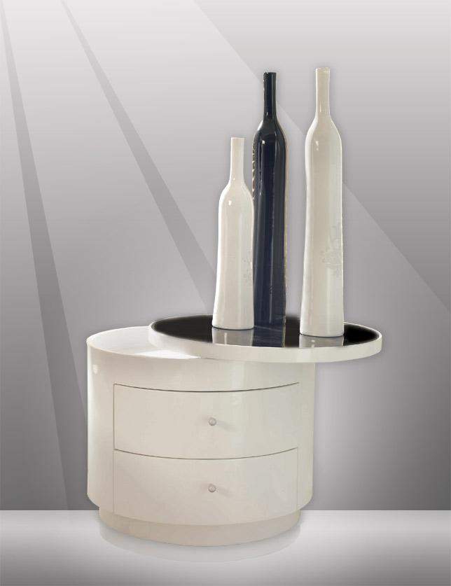 Contemporary White Lacquer Finish Night Stand with Motion Glass Top