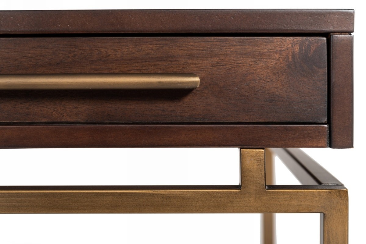 Contemporary Acacia and Brass Desk - Click Image to Close