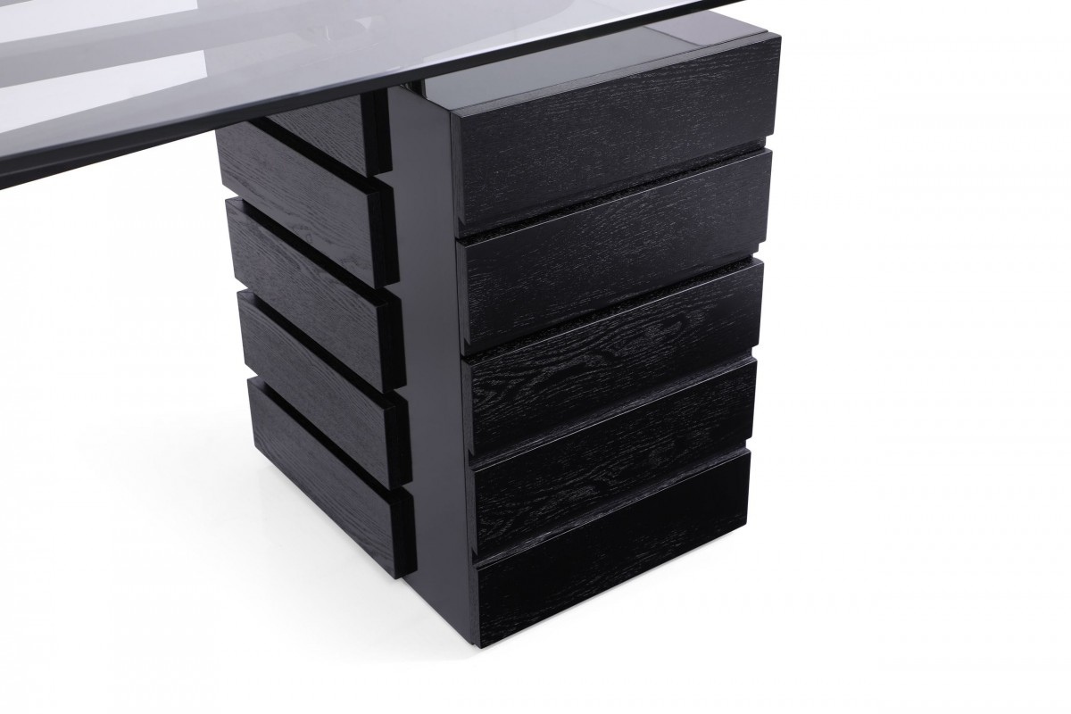 Contemporary Black Ash Desk with Glass Top - Click Image to Close