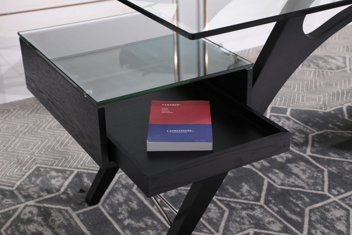 Contemporary Black Ash Desk with Glass Top - Click Image to Close