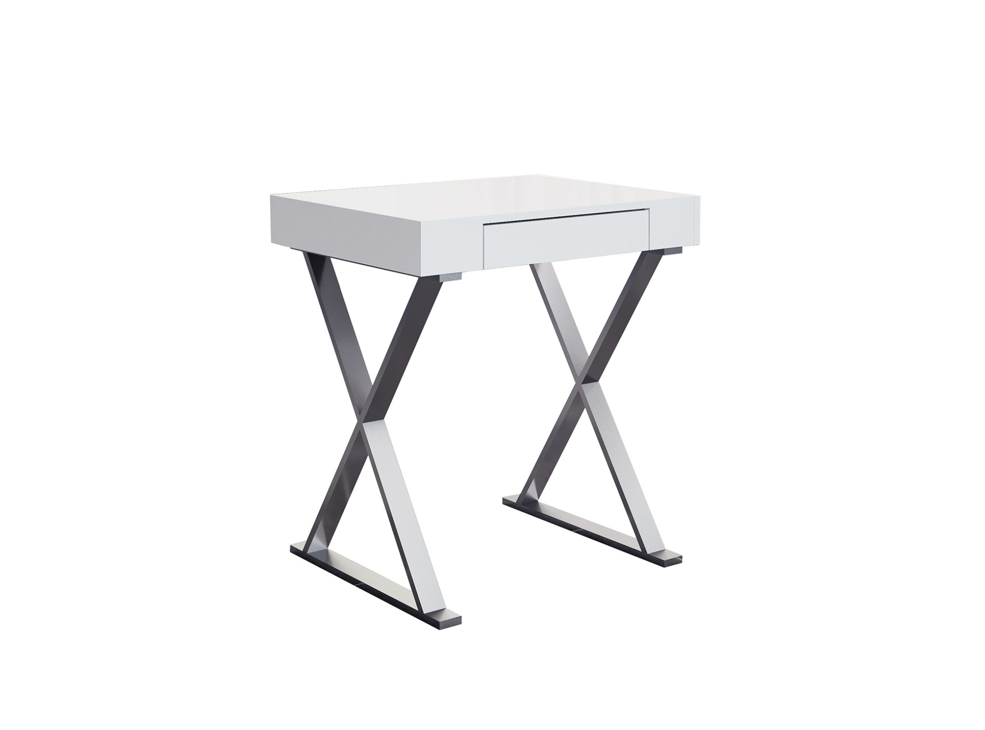 Elegant High Gloss White Office Desk with Stainless Steel Base - Click Image to Close