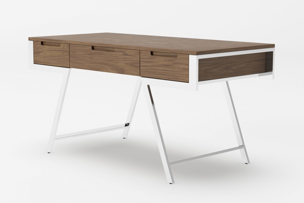 Elegant Walnut Desk with Metal Legs - Click Image to Close