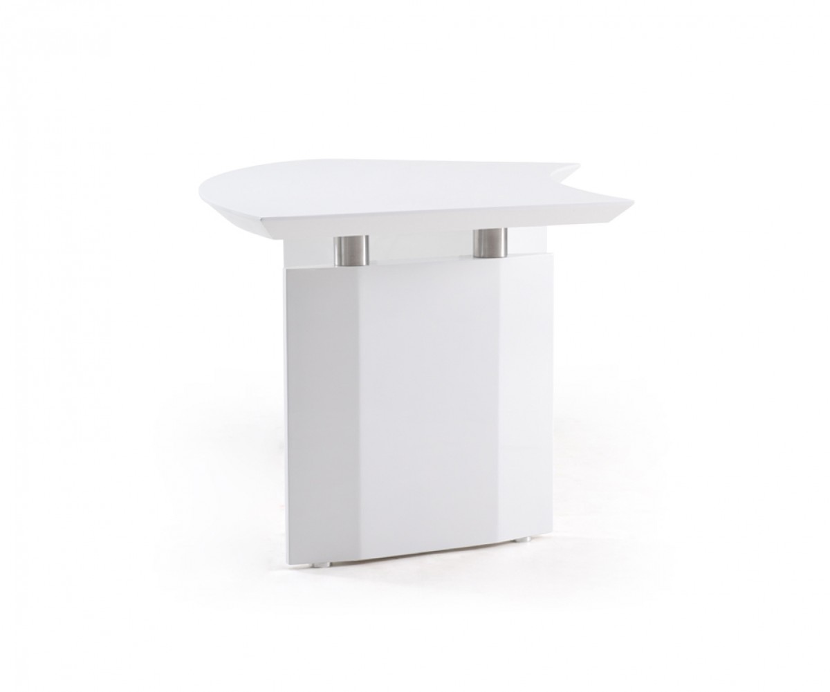 Elegant White Gloss Finish Desk with Stainless Steel Accents - Click Image to Close