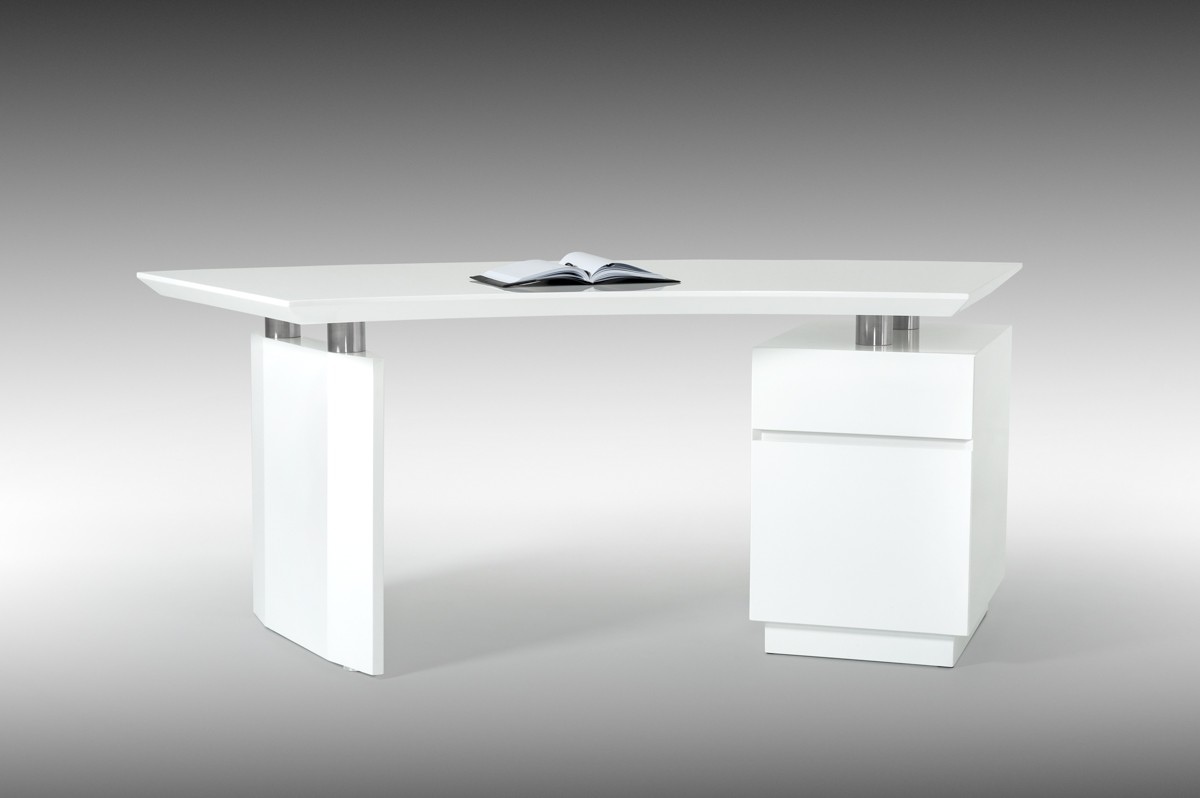 Elegant White Gloss Finish Desk with Stainless Steel Accents