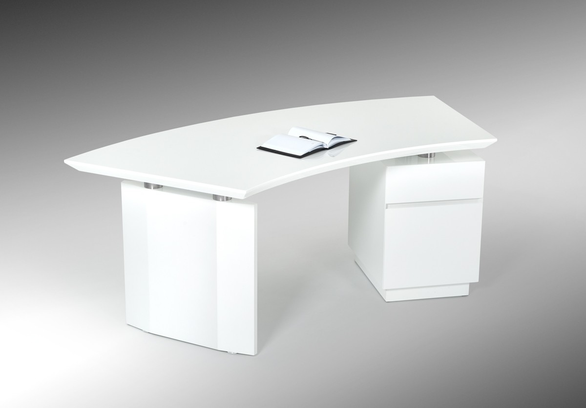 Elegant White Gloss Finish Desk with Stainless Steel Accents - Click Image to Close