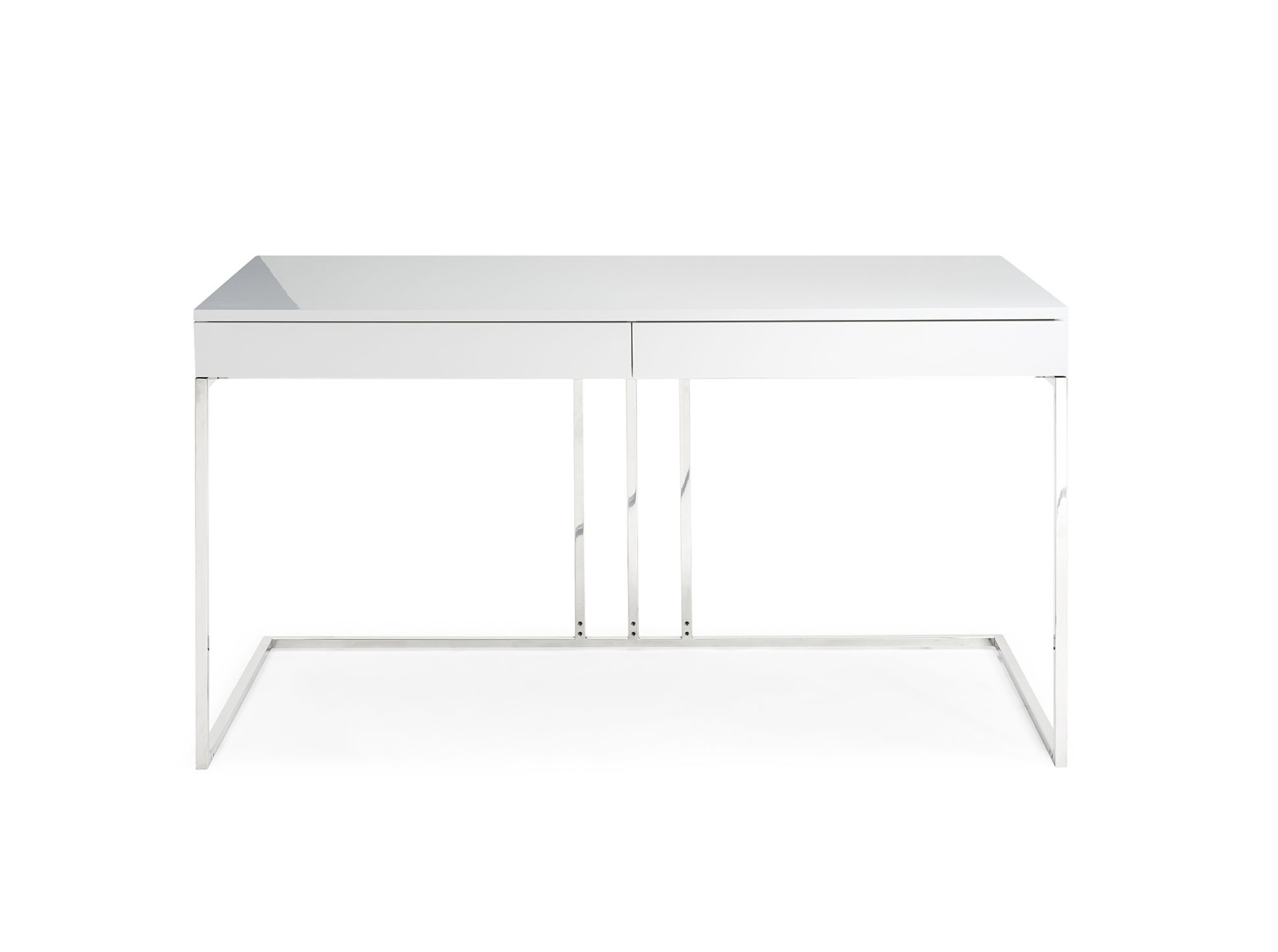 Elite High Gloss White Lacquer Desk with Stainless Steel Base - Click Image to Close