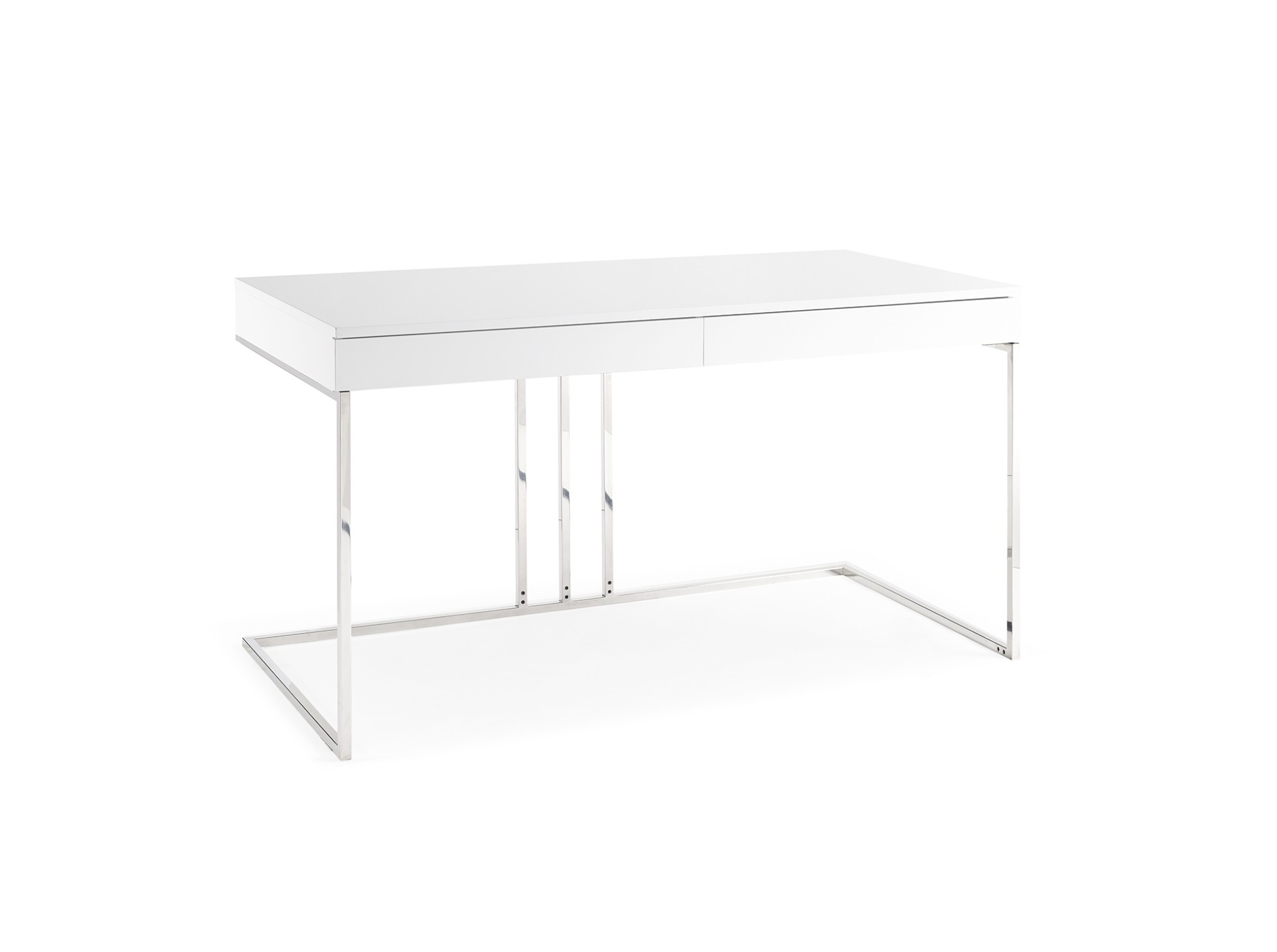Elite High Gloss White Lacquer Desk with Stainless Steel Base