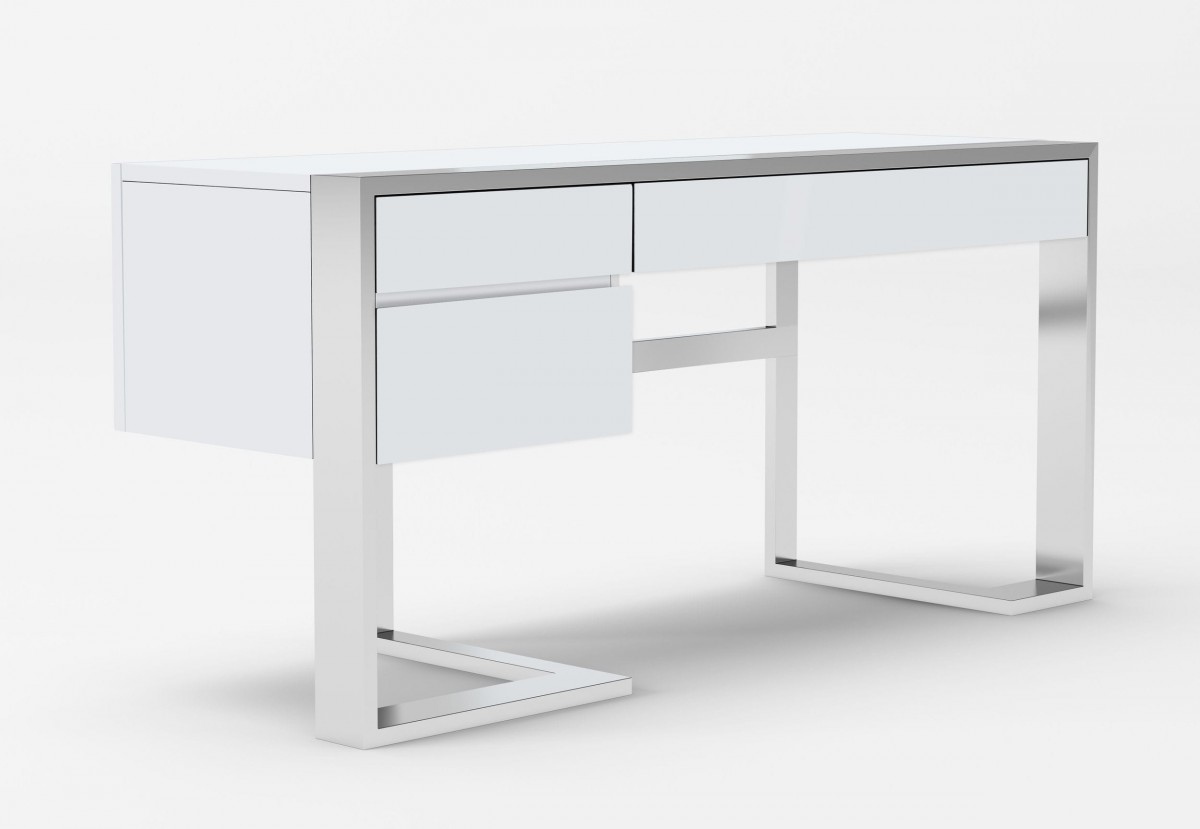 Elite White High Gloss and Stainless Steel Desk - Click Image to Close