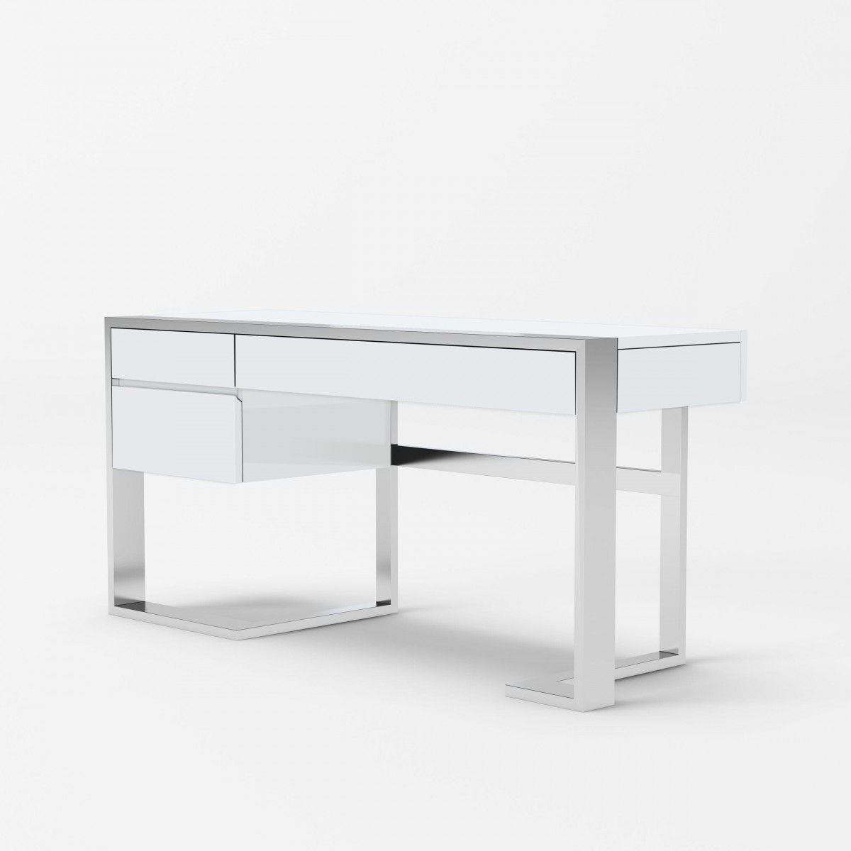 Elite White High Gloss and Stainless Steel Desk
