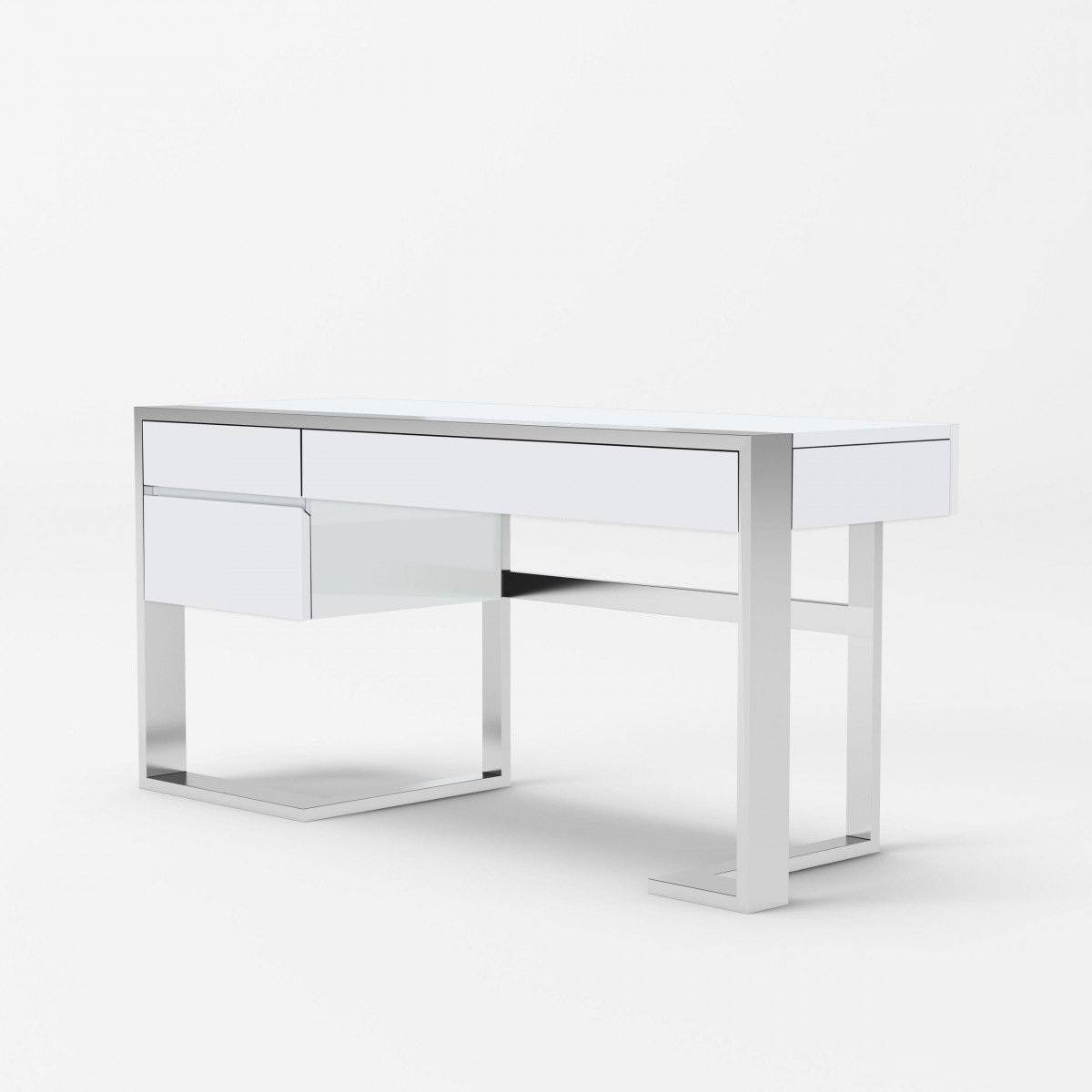 Elite White High Gloss and Stainless Steel Desk - Click Image to Close