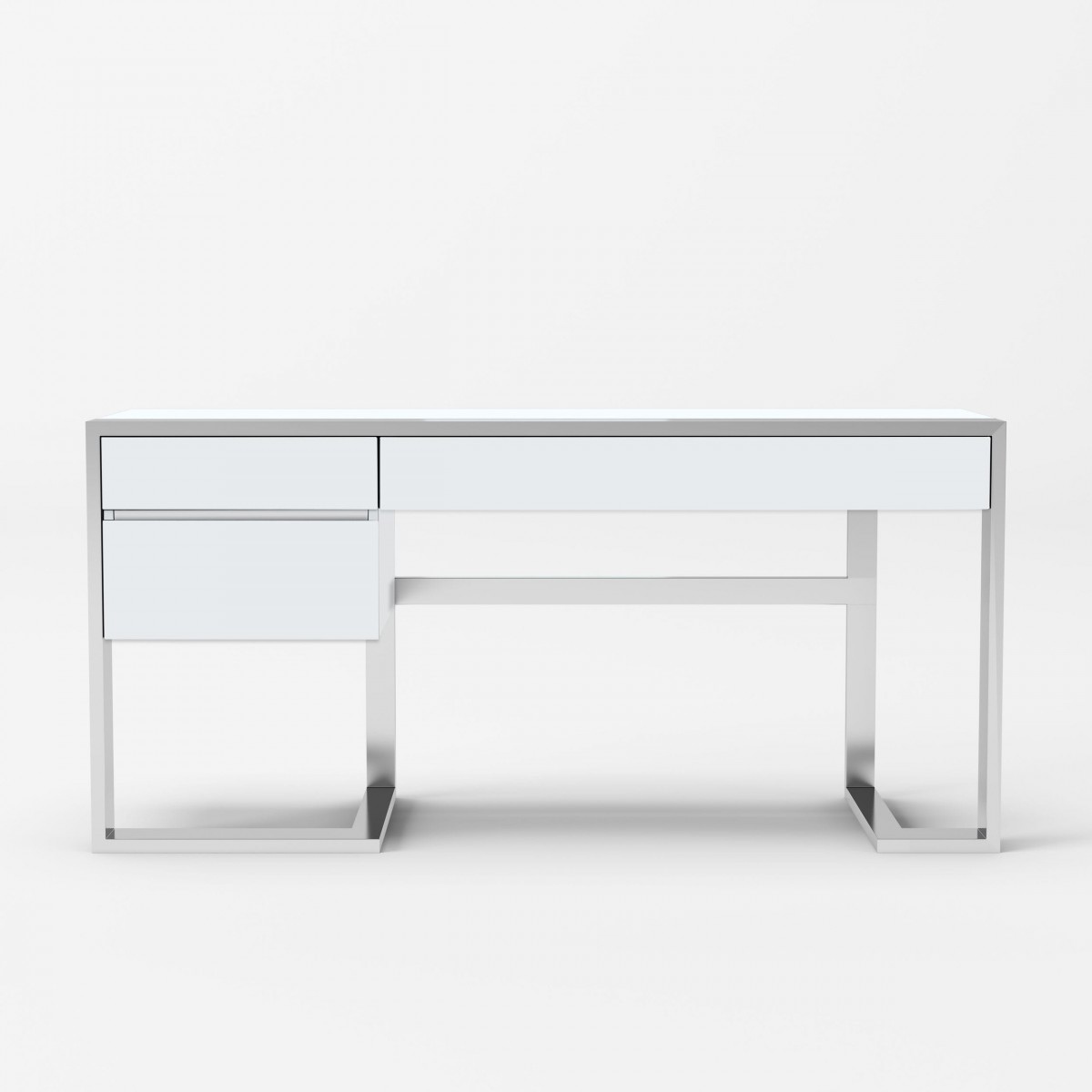 Elite White High Gloss and Stainless Steel Desk