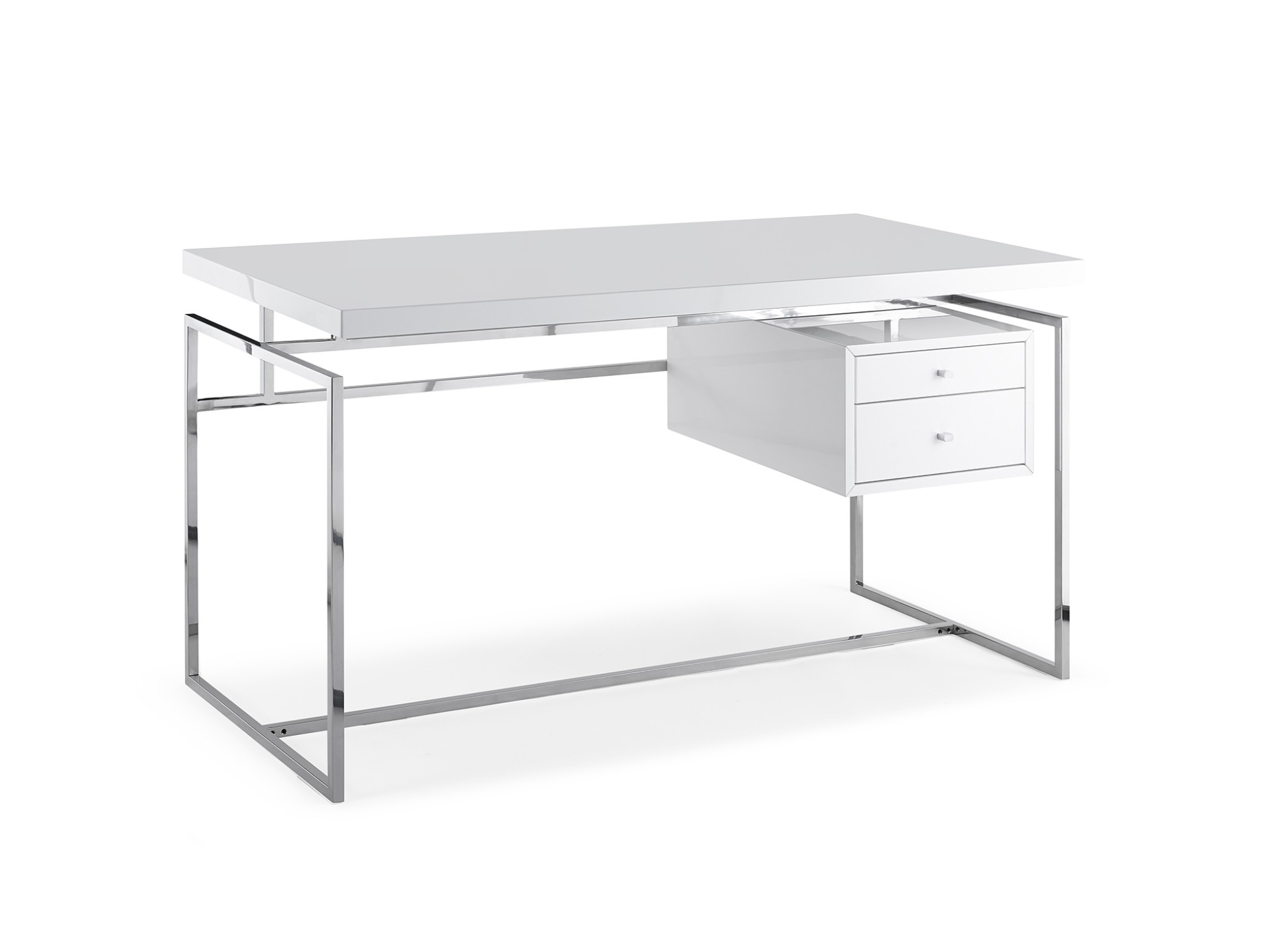 Elite White High Gloss Office Desk with Stainless Steel Base - Click Image to Close