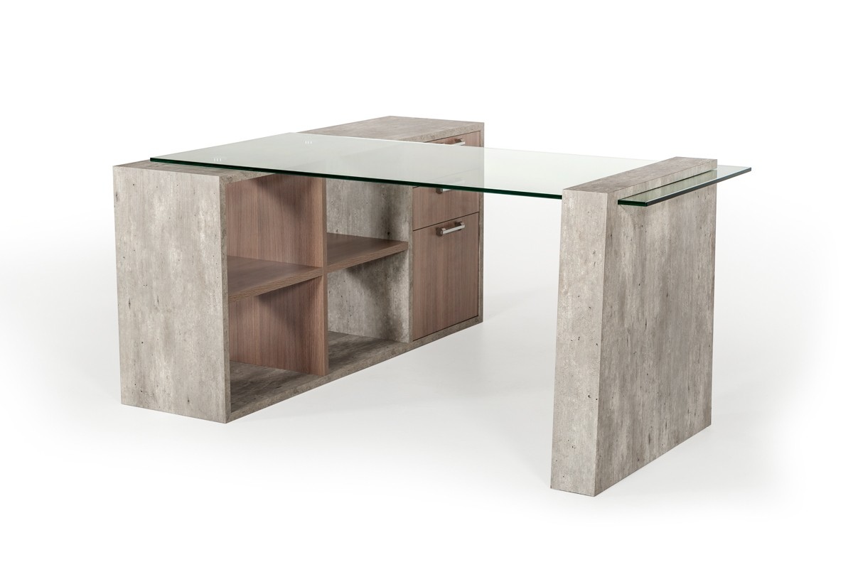 Exquisite Faux Concrete Desk with Glass Top - Click Image to Close