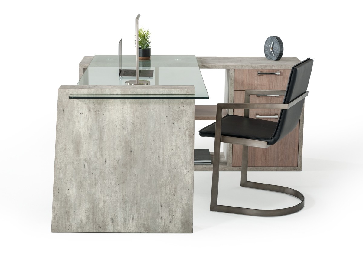 Exquisite Faux Concrete Desk with Glass Top - Click Image to Close