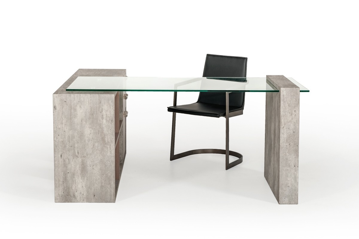 Exquisite Faux Concrete Desk with Glass Top - Click Image to Close