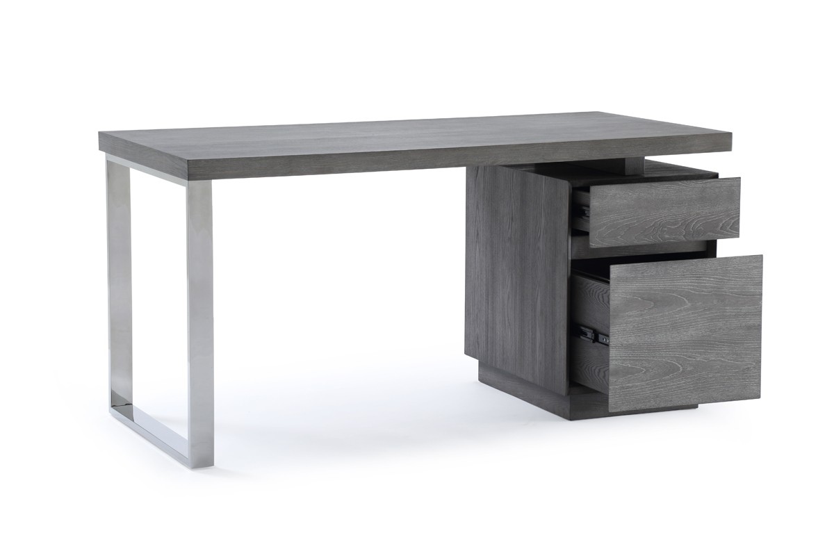 Modern Grey Elm Desk with Stainless Steel Leg - Click Image to Close