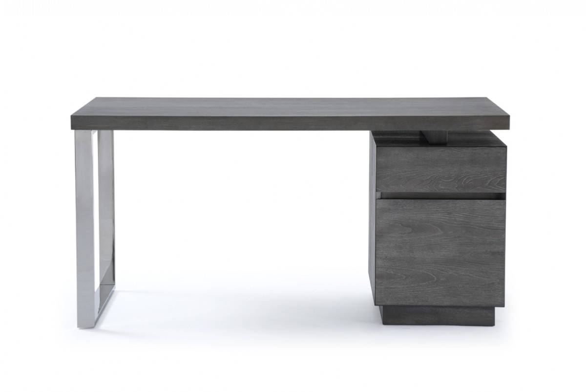 Modern Grey Elm Desk with Stainless Steel Leg