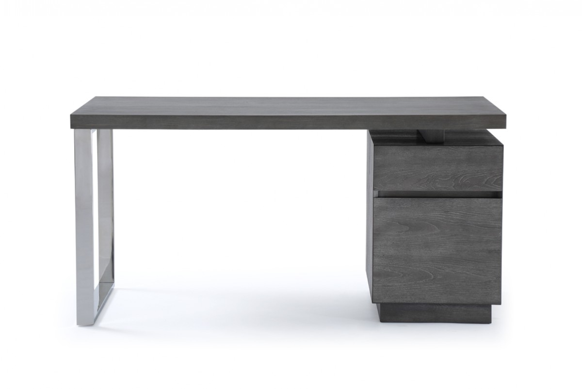 Modern Grey Elm Desk with Stainless Steel Leg - Click Image to Close