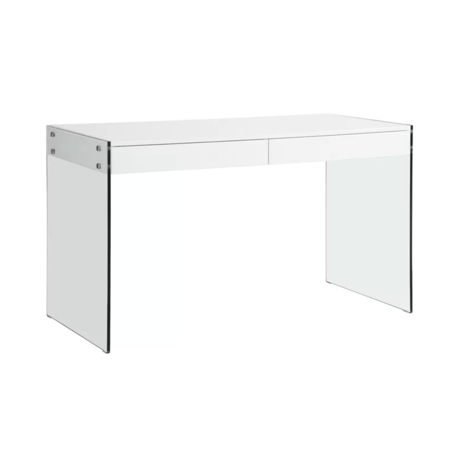 Modern High Gloss White Desk with Glass Legs - Click Image to Close