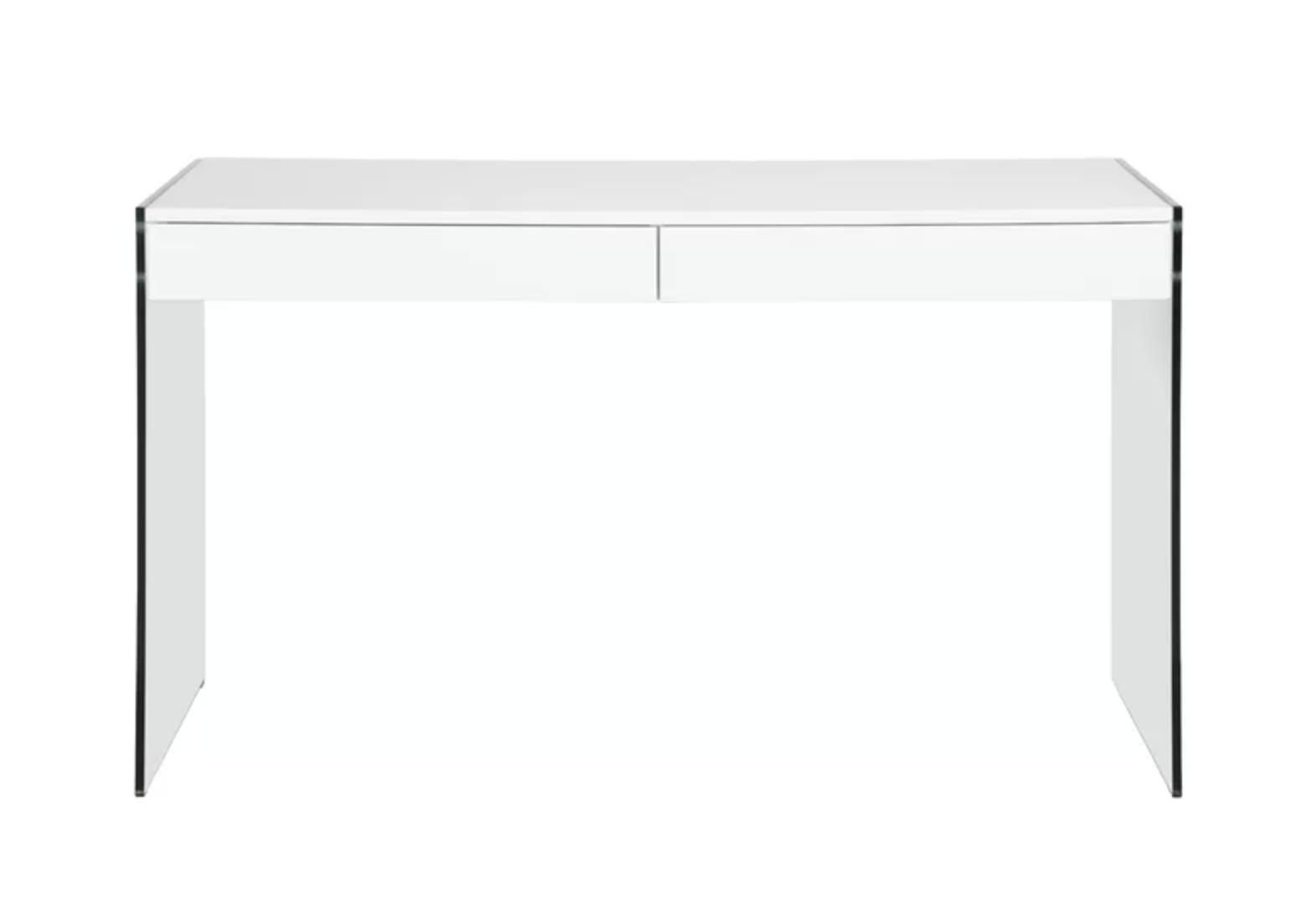Modern High Gloss White Desk with Glass Legs - Click Image to Close