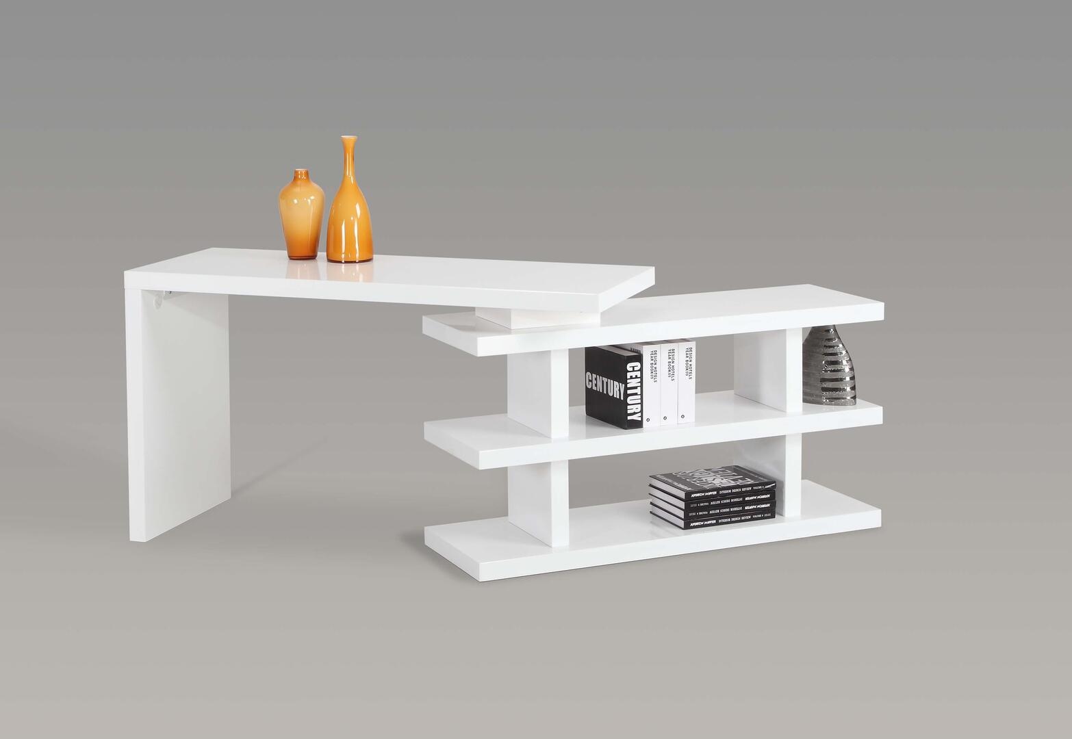 Modern High Gloss White Office Desk with Shelving System - Click Image to Close