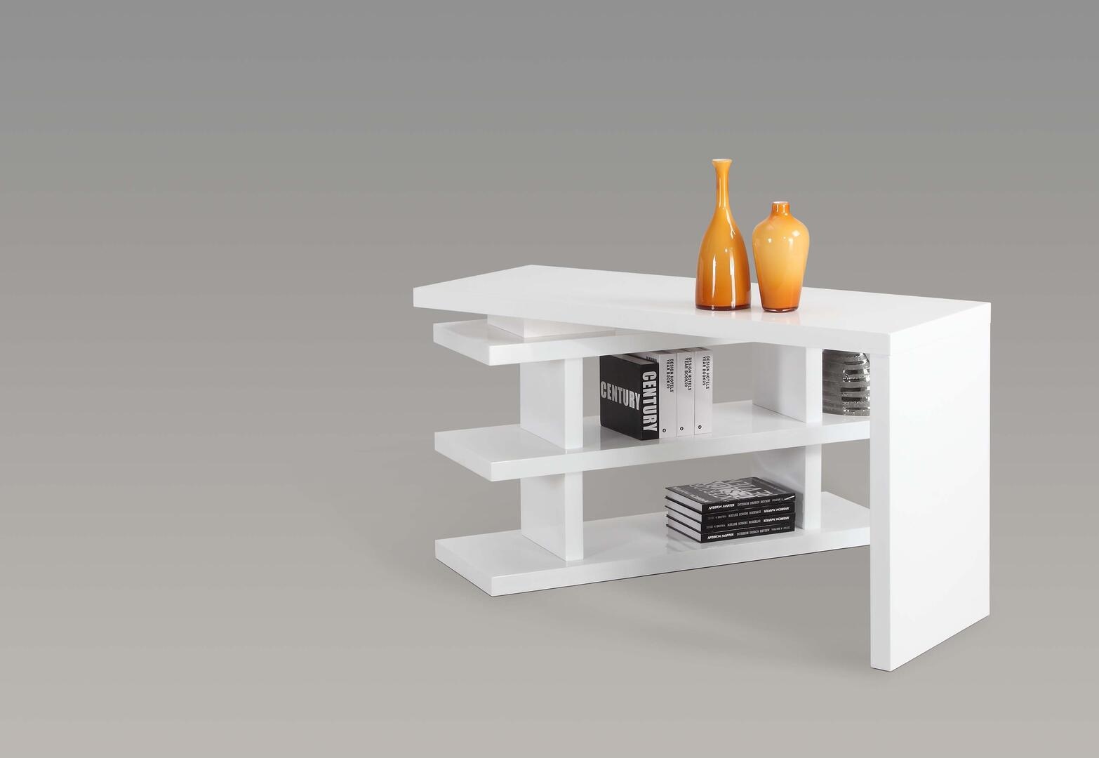 Modern High Gloss White Office Desk with Shelving System - Click Image to Close